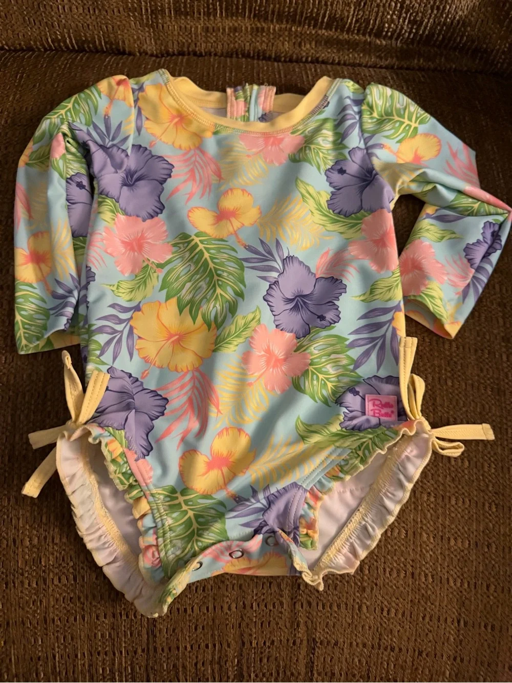 Baby Girls' Floral Long-Sleeve Rashguard Swimsuit - Pastel Floral